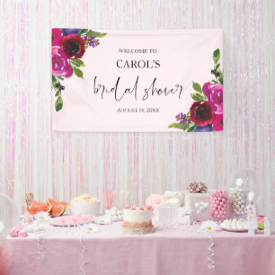 Bannière de douche de mariée florale aquarelle ros