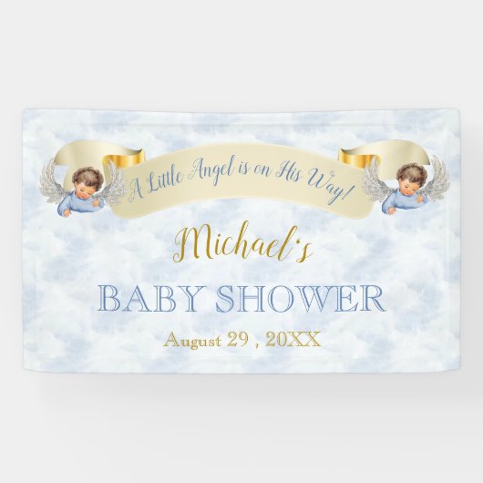 Bannière de douche Petits Anges Ailes Bleues (Horizontal)