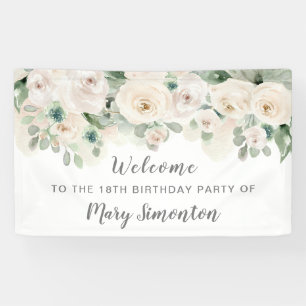 Bannière de fête d'anniversaire 18e Rose blanche F