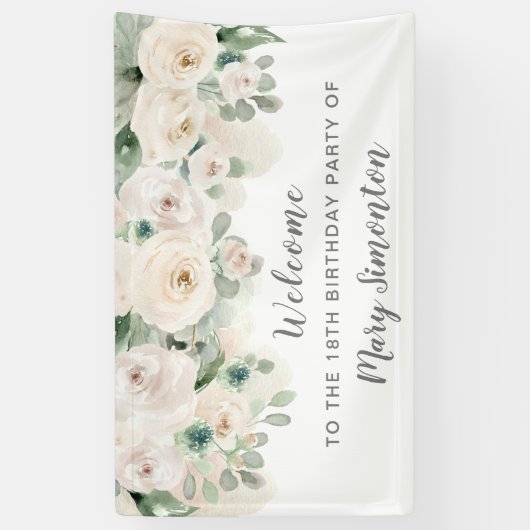 Bannière de fête d'anniversaire 18e Rose blanche F (Vertical)