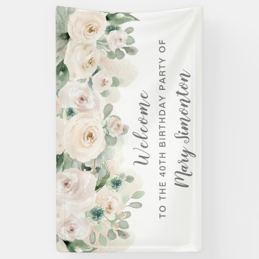 Bannière de fête d'anniversaire 40e Rose blanche F (Vertical)