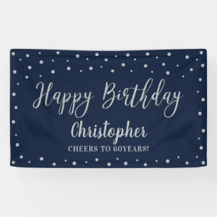 Bannière de fête d'anniversaire bleu marine et arg