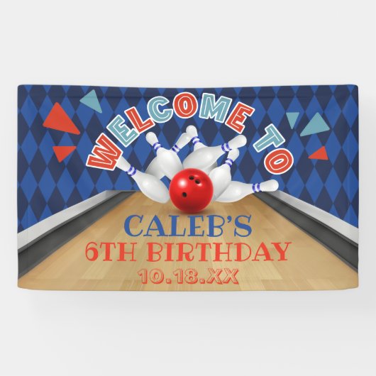 Bannière de fête d'anniversaire de bowling Rayure (Horizontal)