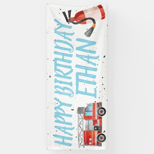 Bannière de fête d'anniversaire de camion d'incend (Vertical)
