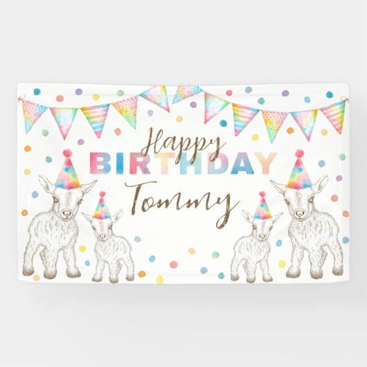 Bannière de fête d'anniversaire de chèvre à l'aqua (Horizontal)