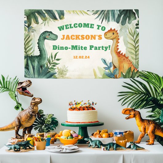 Bannière de fête d'anniversaire de dinosaure migno