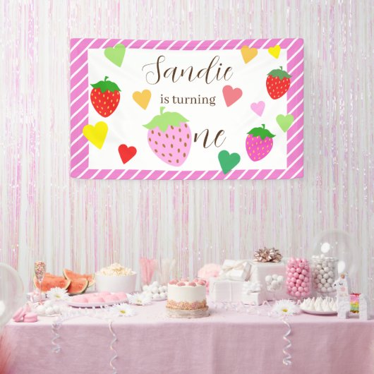 Bannière de fête d'anniversaire de fraise fille (Fête)