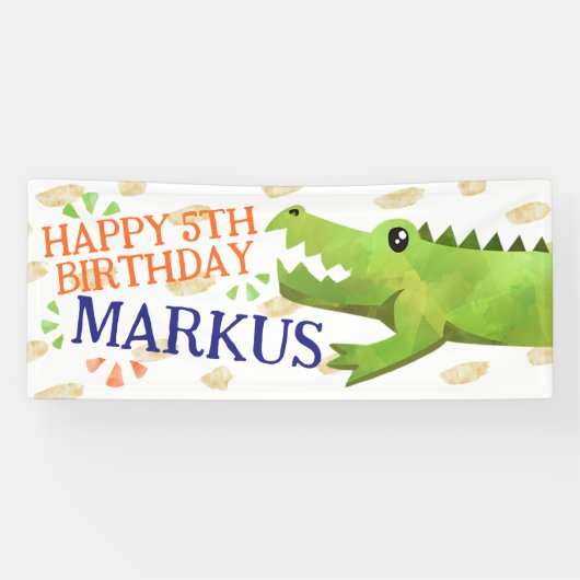 Bannière de fête d'anniversaire de l'alligator ou  (Horizontal)