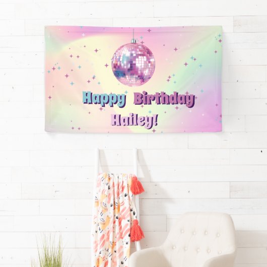 Bannière de fête d'anniversaire de Pink Disco (En situation)