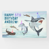 Bannière de fête d'anniversaire de requin pour une (Horizontal)