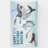 Bannière de fête d'anniversaire de requin pour une (Vertical)