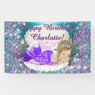 Bannière de fête d'anniversaire de sirène blonde