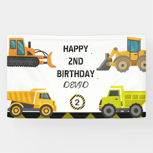Bannière de fête d'anniversaire du camion de const (Horizontal)