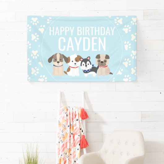 bannière de fête d'anniversaire du chiot bleu (En situation)