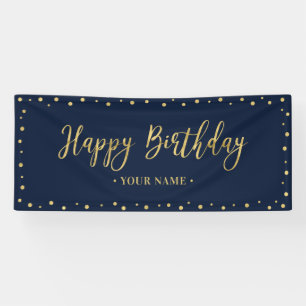 Bannière de fête d'anniversaire Gold & Navy Blue