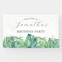 Bannière de fête d'anniversaire Luau tropical