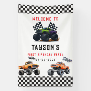 Bannière de fête d'anniversaire Monster Trucks 1er