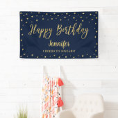 Bannière de fête d'anniversaire Or & Navy (En situation)