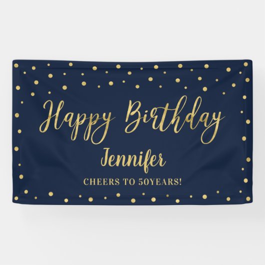 Bannière de fête d'anniversaire Or & Navy (Horizontal)