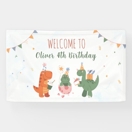 Bannière de fête d'anniversaire pour un T-Rex de d (Horizontal)