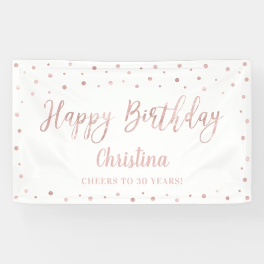 Bannière de fête d'anniversaire Rose Gold & Blanc (Horizontal)