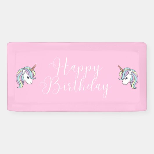 Bannière de fête d'anniversaire rose Unicorn (Horizontal)