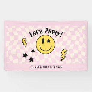 Bannière de fête d'anniversaire rose Y2K Preppy