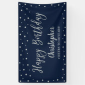 Bannière de fête d'anniversaire Silver & Navy (Vertical)
