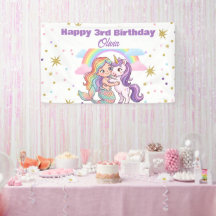 Bannière de fête d'anniversaire Sirène Licorne