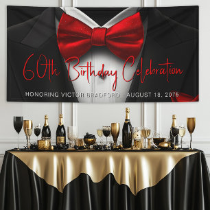 Bannière de fête d'anniversaire Smoking Rouge Noir
