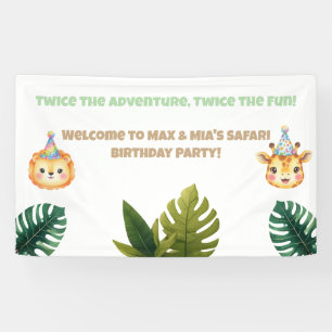 Bannière de fête d'anniversaire Twins Safari avec