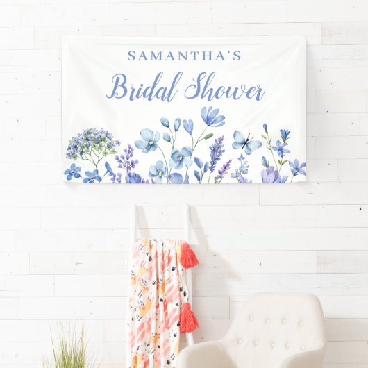 Bannière de Fête de Mariage Florale Bleue (En situation)