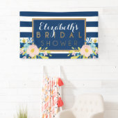 Bannière de Fête de Mariage Florale Rayée Navy (En situation)