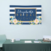 Bannière de Fête de Mariage Florale Rayée Navy (Salon professionnel)