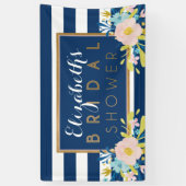 Bannière de Fête de Mariage Florale Rayée Navy (Vertical)