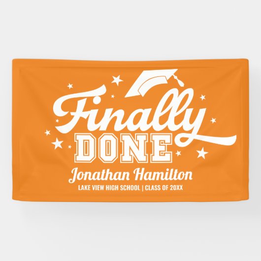 Bannière de fête de remise de diplôme orange enfin (Horizontal)