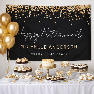 Bannière de fête de retraite à paillettes noires e