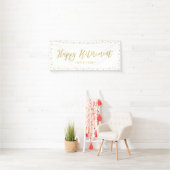 Bannière de fête de retraite heureuse or et blanc (En situation)