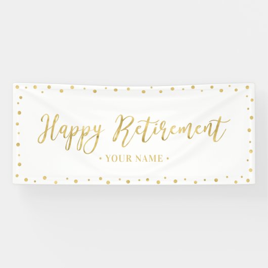 Bannière de fête de retraite heureuse or et blanc (Horizontal)