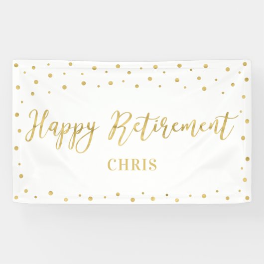 Bannière de fête de retraite joyeuse Or & Blanc (Horizontal)