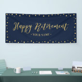 Bannière de fête de retraite joyeuse or et bleu ma (Salon professionnel)