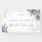 Bannière de Fête des mariées florale bleu Dusty (Horizontal)