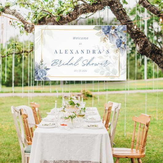 Bannière de Fête des mariées florale bleu Dusty