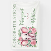 Bannière de fête pour bébé fille éléphant rose (Vertical)