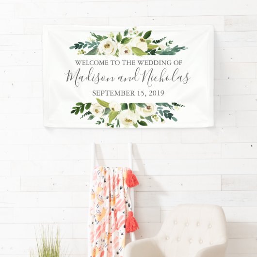 Bannière de fleurs blanches et de Mariages verts (En situation)