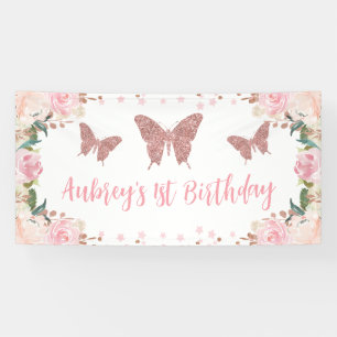 Bannière de fond de joyeux anniversaire Papillon à
