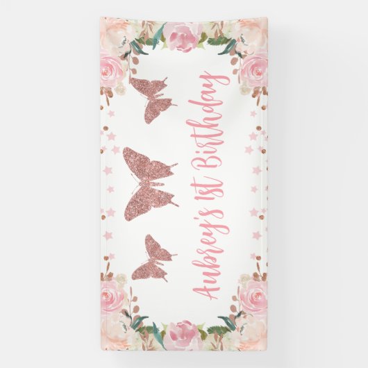 Bannière de fond de joyeux anniversaire Papillon e (Verticale)