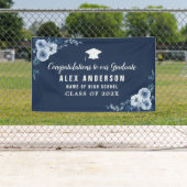 bannière de graduation de texte blanc floral bleu (En situation)