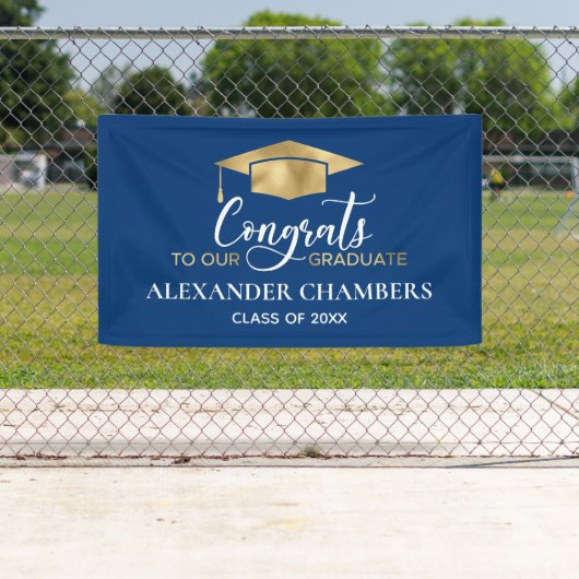 Bannière de graduation en or bleu moderne simple (En situation)