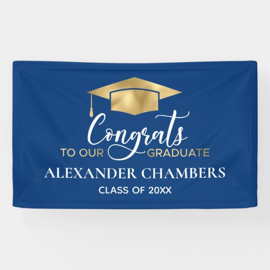 Bannière de graduation en or bleu moderne simple (Horizontal)